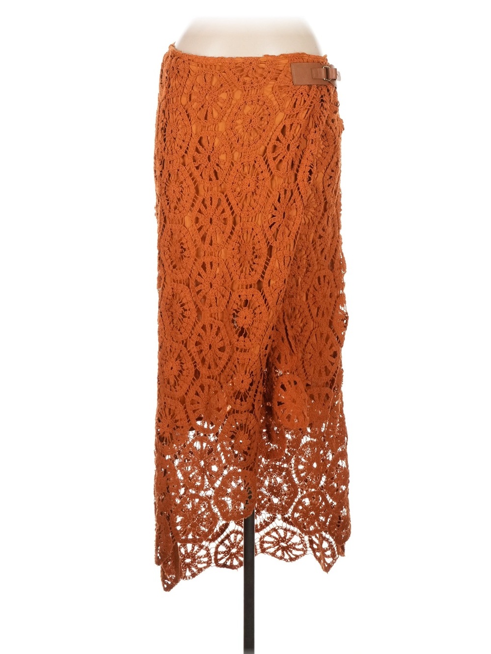 Cotton Orange Crochet Midi Skirt